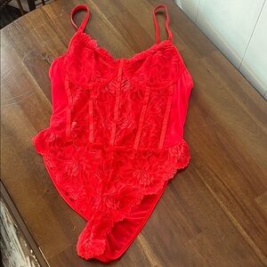 Elegant Red Lace Bodysuit